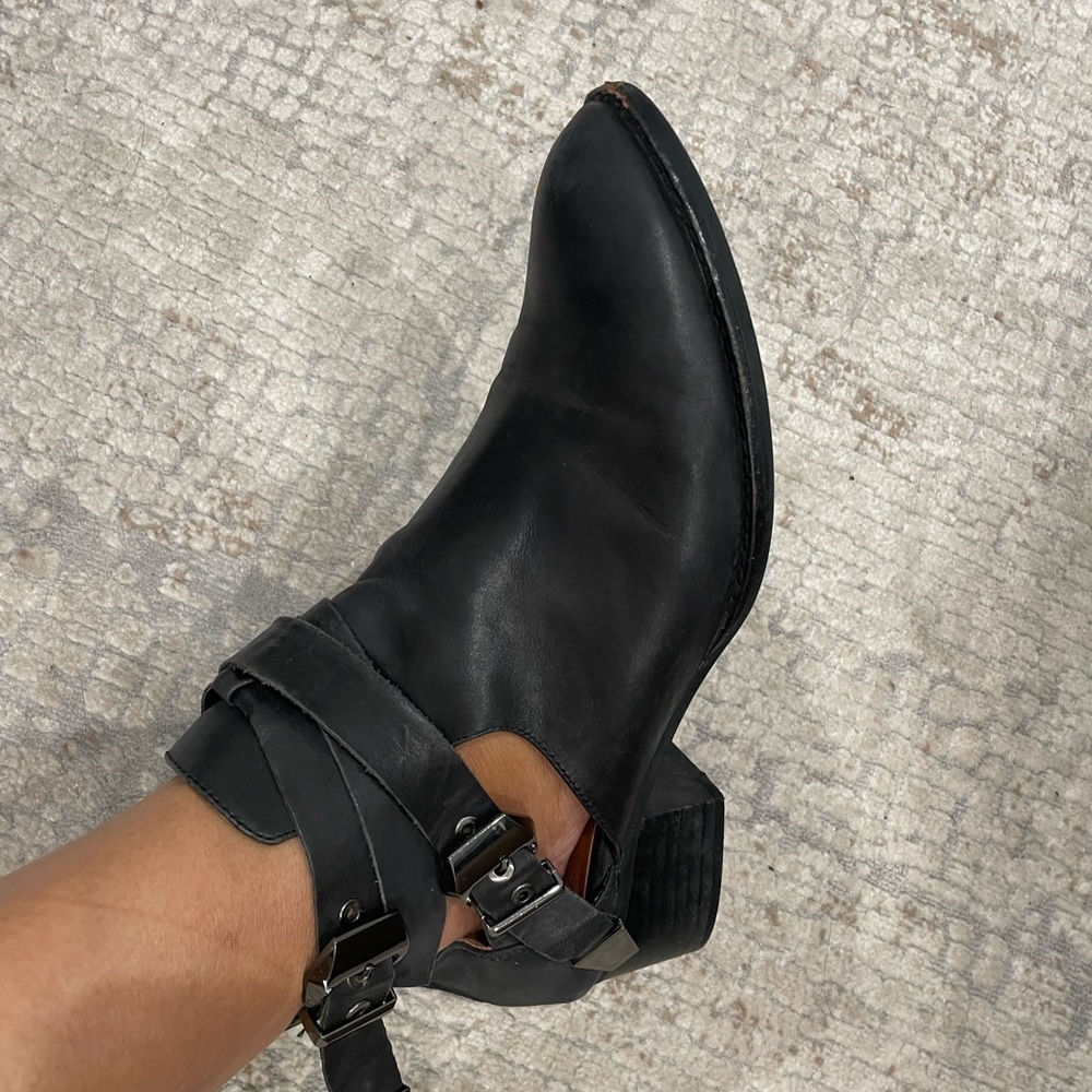 Black leather ankle booties with buckles jeffrey campbell